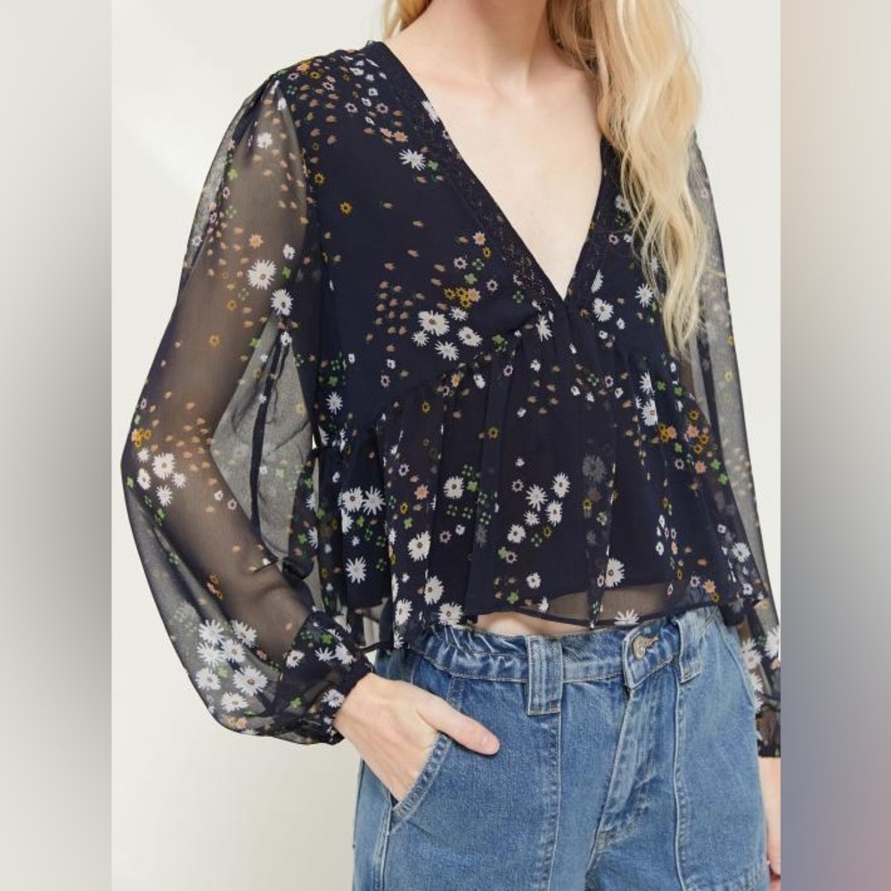 Urban Outfitters Hazel Lace-Trim Babydoll Top | Size Small